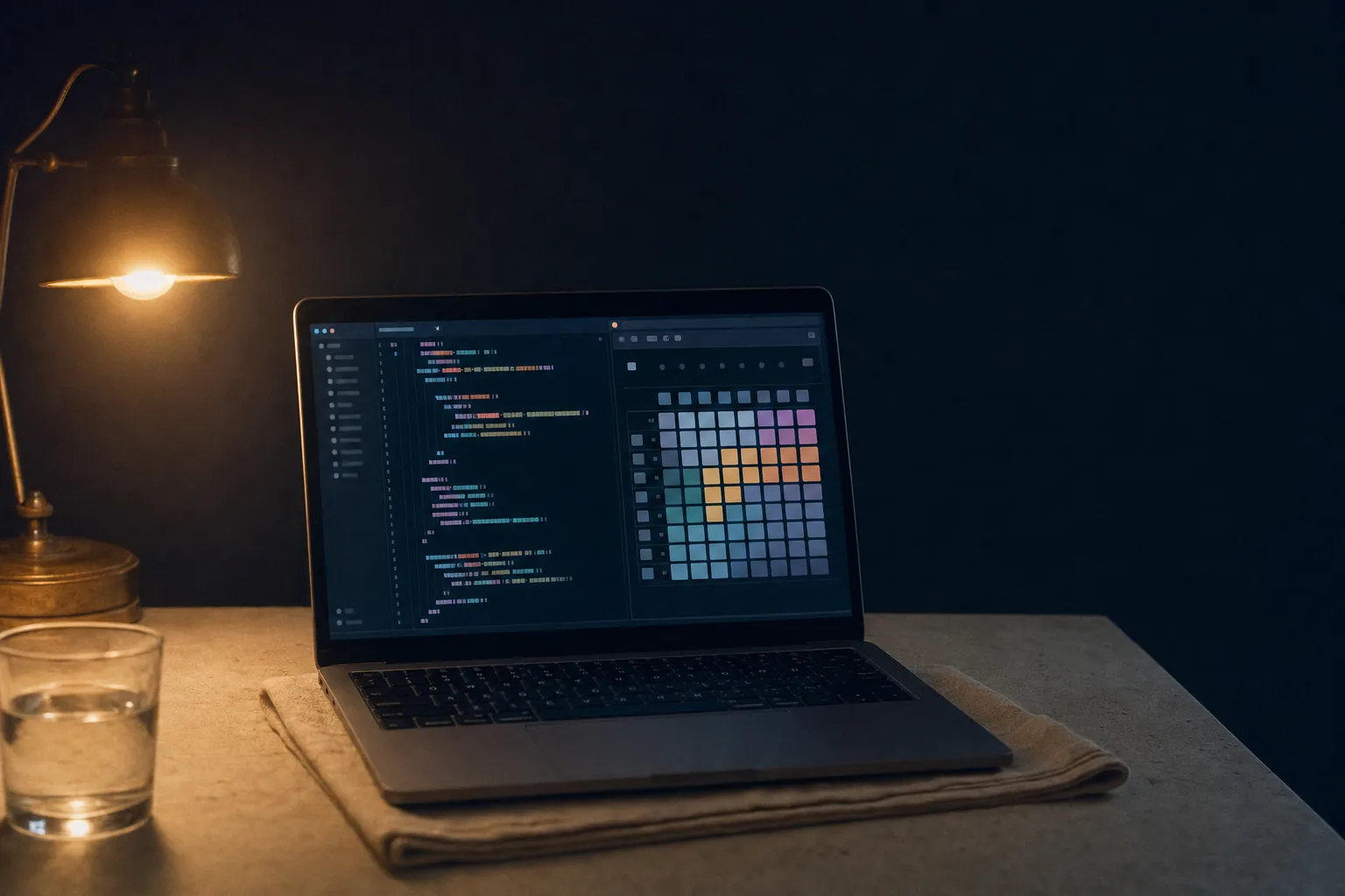 Dunkler Code-Editor zeigt ein Iframe-Snippet daneben eine Browser-Vorschau mit gerendertem Kalender